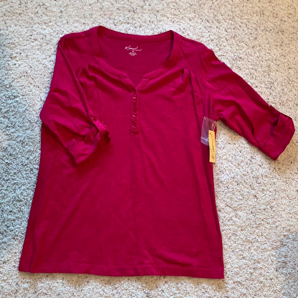 Kim Rogers Pomegranate Button 3/4 Sleeve Blouse